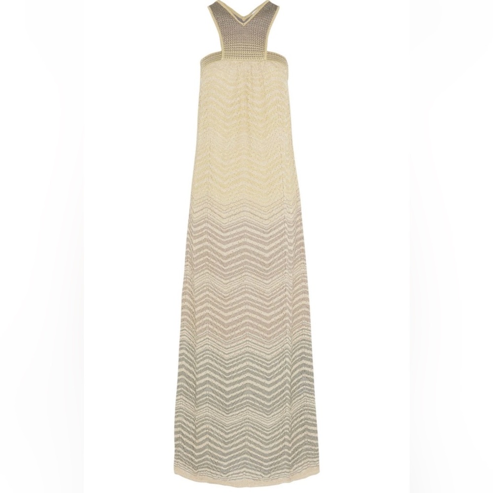M by Missoni US 10 12 Maxi Dress Beige and Taupe Crochet Italy 48 READ